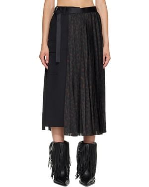 Sacai Leopard X Suiting Midi Skirt - Black