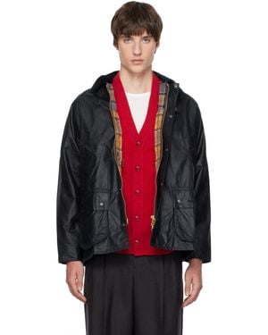 Barbour Blouson Bedale Bleu Marine En Coton Ciré - Rouge