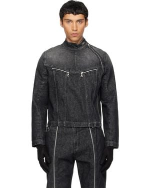 Jean Paul Gaultier High Neck Zipped Gloves Denim Jacket - Black