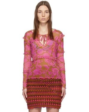 Anna Sui Pink Paradisiac Combo Mesh T-shirt - Red