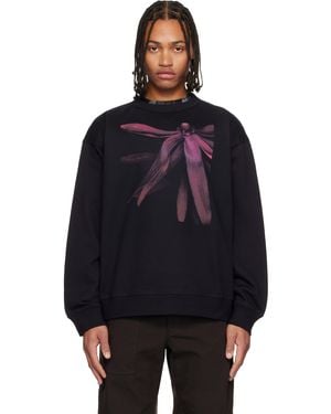 Dries Van Noten Pull Molletonné Bleu Marine À Image - Noir