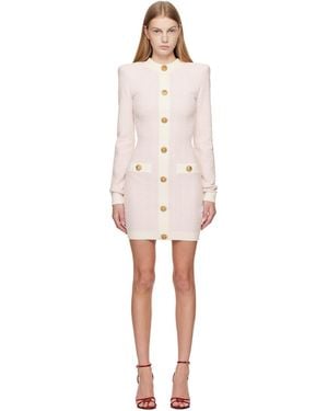 Balmain Ls Buttoned Light Tweed Minidress - Black