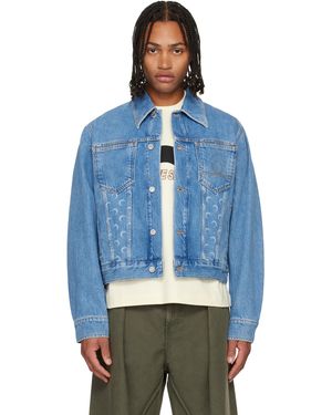 Marine Serre Blouson Bleu En Denim À Motif À Logos Imprimé Au Laser