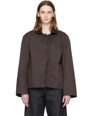 Lemaire Leather Collar Cotton Twill Blouson Jacket - Brown