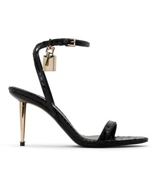 Tom Ford Python Pointy Padlock Naked Heeled Sandals - Black