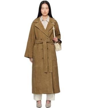 Rohe Khaki Belted Wrap Suede Coat - Multicolour