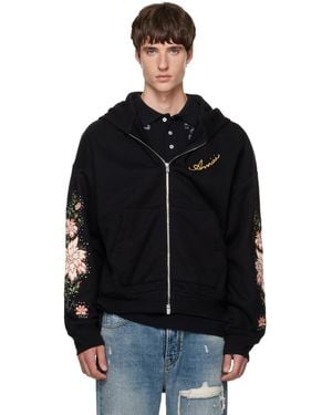 Amiri Floral Sleeve Zipped Hoodie - Black