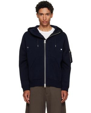 Sacai Cotton Cashmere Knit Hoodie - Blue