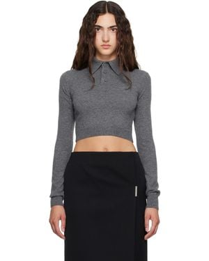 Mugler Polo Écourté Gris En Cachemire
