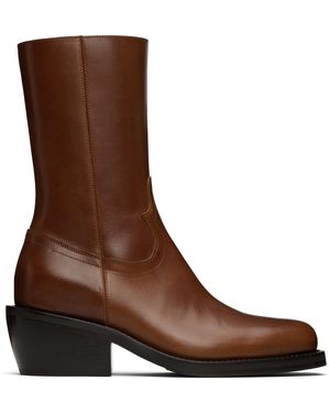 Dries Van Noten Tan Leather Boots - Brown