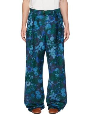 Dries Van Noten Belted Jacquard Pants - Blue