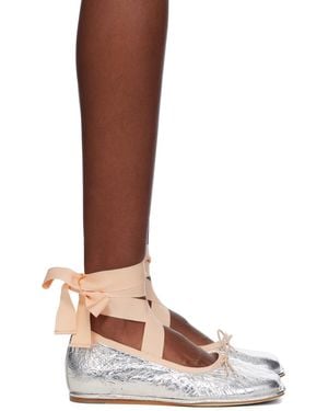 Simone Rocha Silver Heart Toe Ribbon Bow Ballerina Flats - Brown