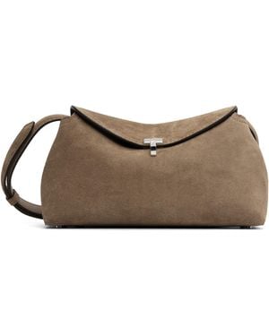 TOTEME Tan T-Lock Suede Clutch - Natural