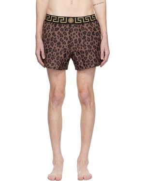 Versace Leopard All Over Print Swim Shorts - Multicolour