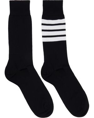 Thom Browne Chaussettes Hauteur Mi-Mollet Noires En Coton À Quatre Rayures