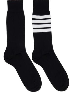 Thom Browne Cotton 4-Bar Mid Calf Socks - Black