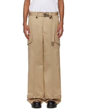 Sacai Herringbone-Trimmed Chino Cargo Trousers - Natural