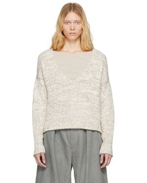Lauren Manoogian Pull Marbré Blanc Cassé À Col En V - Noir