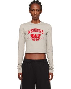 we11done Taupe '11' Print Long-Sleeve T-Shirt - Red
