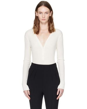 Mugler Justaucorps Blanc Cassé En Tricot À Patte De Boutonnage