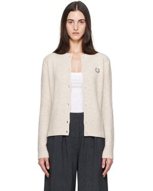 Maison Kitsuné Cardigan En Laine D'Agneau À Logo Fox Head Et À Col Montant - Blanc