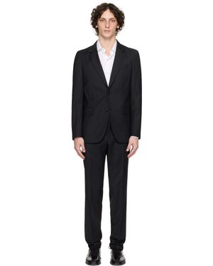 BOSS Slim-Fit Micro-Pattern Virgin Wool Suit - Black
