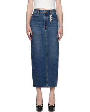 Area Zip Slit Denim Midi Skirt - Blue
