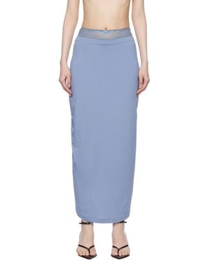 Pushbutton Lace Layered Maxi Skirt - Blue