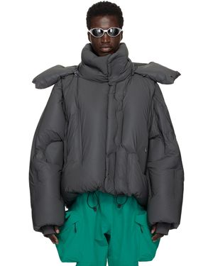 DingYun Zhang Blouson Gris En Satin Réfléchissant Rembourré En Duvet À Coupe Cocon - Noir