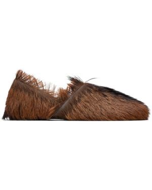 Lemaire Long-Hair Leather Slipper Loafers - Brown
