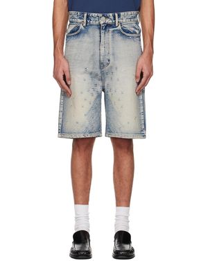 we11done Embroidery Washed Denim Shorts - Blue