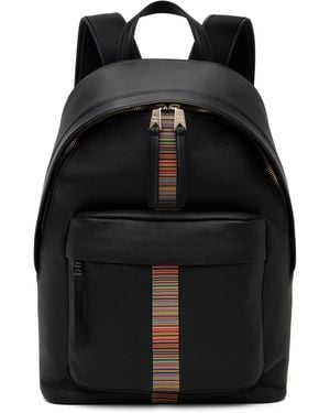 Paul Smith Leather 'Signature Stripe' Trim Backpack - Black