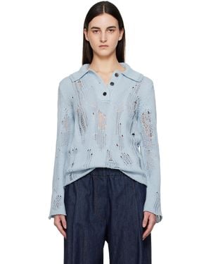 Acne Studios ブルー Natural Cord ニットポロシャツ