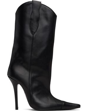Pushbutton Mid-Calf Cowgirl Boots - Black