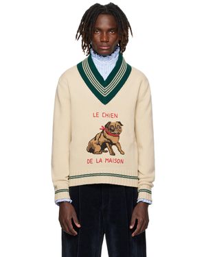 Valentino ベージュ 'Le Chien De La Maison' ジャカード ウール セーター - ブラック
