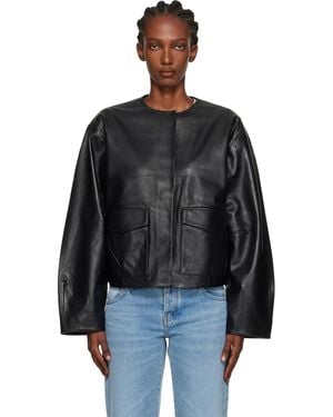 St. Agni Utility Cocoon Leather Jacket - Black