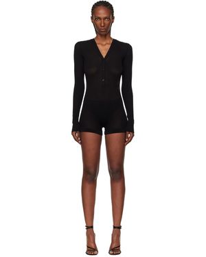 Mugler Justaucorps Noir En Tricot De Coton