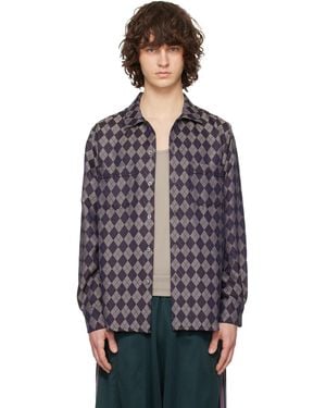 Needles Burgundy Open Collar Shirt - Blue