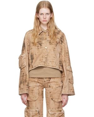 Blumarine Tan Camouflage Denim Jacket - Natural