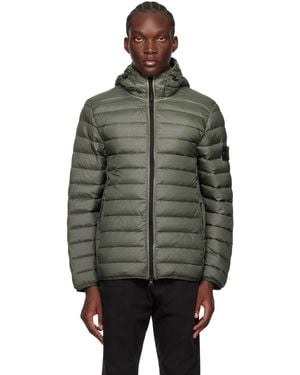 Stone Island カーキ ロゴパッチ ダウンジャケット - ブラック