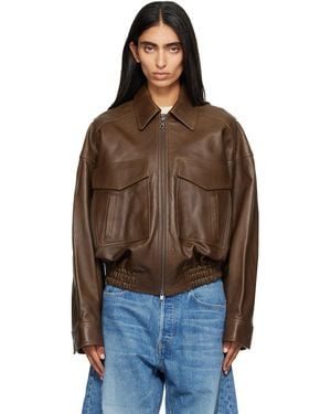 STAUD Eugene Leather Jacket - Brown