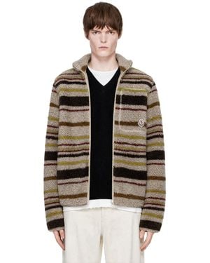 Moncler Cardigan Teddy À Rayures Et À Glissière - Noir