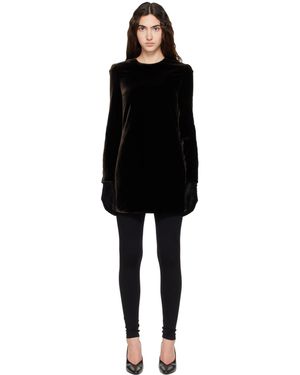 Alaïa Robe Courte Brune En Velours À Taille Cintrée - Noir