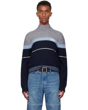 Martine Rose Pilled Jacquard Striped Turtleneck Jumper - Blue