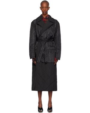 Jean Paul Gaultier Pinstripe Padded Coat - Black
