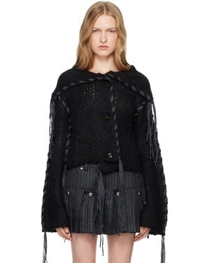 Acne Studios Hand-Knit Nylon-Wool Oversized Sailor Cardigan - Black