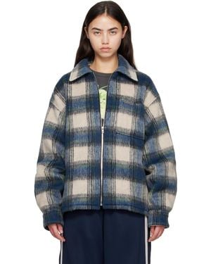 we11done Script Logo Check Shirt Jacket - Blue