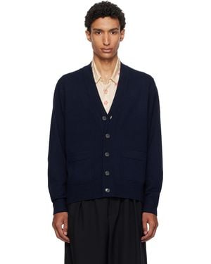 Dries Van Noten Cardigan Bleu Marine En Laine