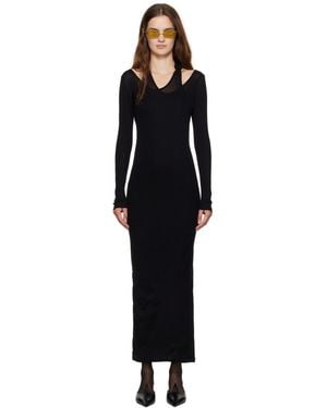 Jean Paul Gaultier Ribbed Twisted Double Layer Piercing Midi Dress - Black