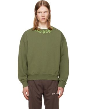 Palm Angels Khaki Neck Logo Sweatshirt - Green
